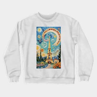 Eiffel Tower Mosaic Dreams: Van Gogh's Starry Night Paris Crewneck Sweatshirt